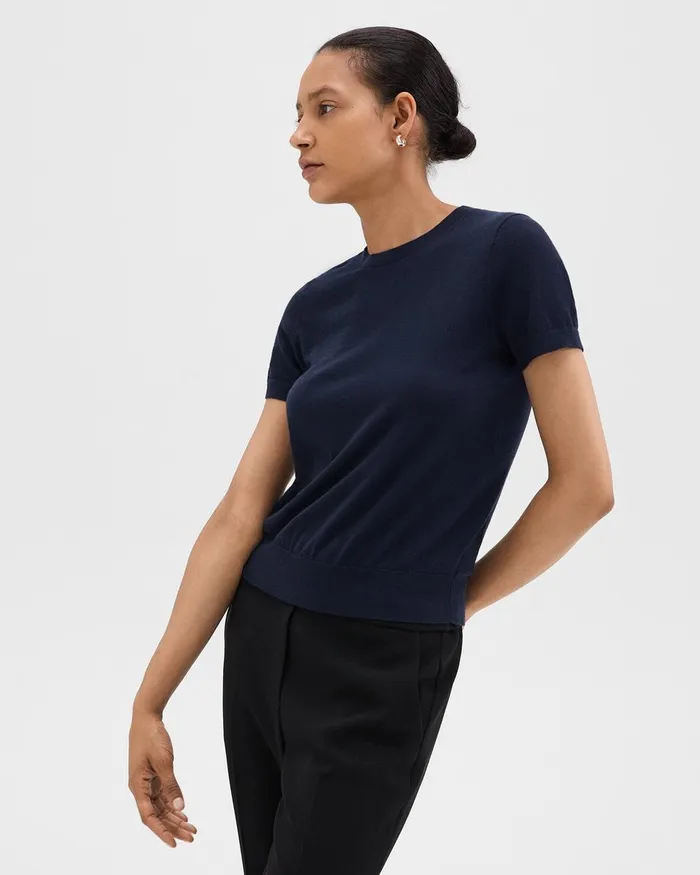 Women Theory Tops Sweater Tee In Regal Wool Deep Navy
