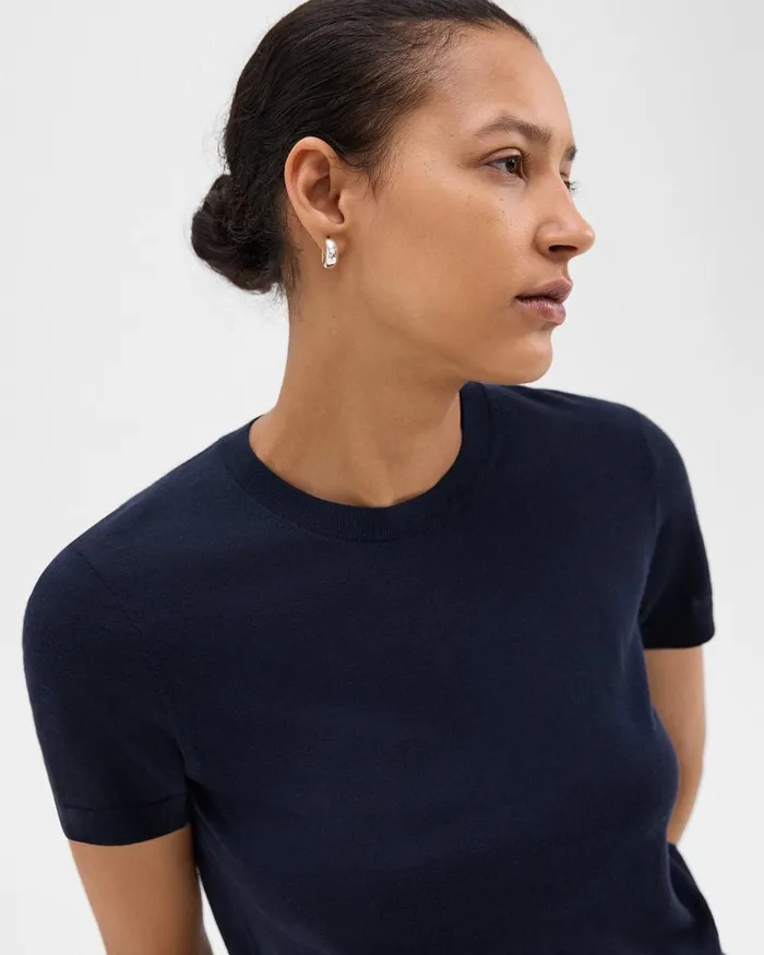 Women Theory Tops Sweater Tee In Regal Wool Deep Navy