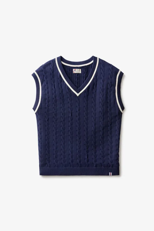 Women Tops and TShirts Fila Baseline Cable Knit Vest 492 Filanavygardenia