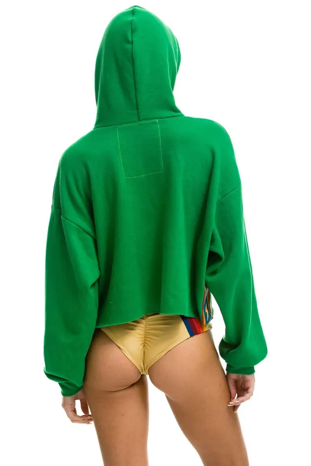 Women Tops Aviator Nation BOLT STRIPE RELAXED CROPPED PULLOVER HOODIE 8211 KELLY GREEN