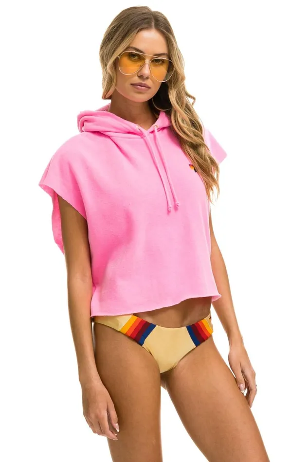 Women Tops Aviator Nation LOGO EMBROIDERY SLEEVELESS RELAXED CROPPED PULLOVER HOODIE 8211 NEON PINK Women Tops Aviator Nation LOGO EMBROIDERY SLEEVELESS RELAXED CROPPED PULLOVER HOODIE 8211 NEON PINK