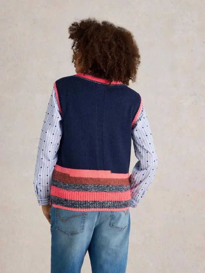 Women V NECK STRIPE TANK Navy Multi White Stuff Knitwear