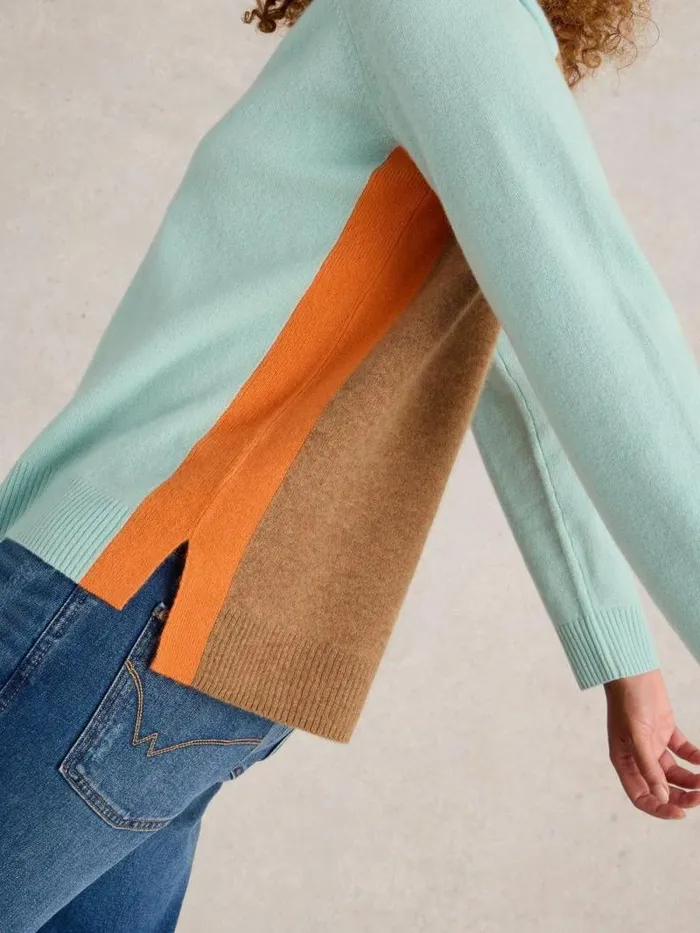 Women VERITY V NECK CASHMERE JUMPER Blue Multi White Stuff Knitwear Women VERITY V NECK CASHMERE JUMPER Blue Multi White Stuff Knitwear