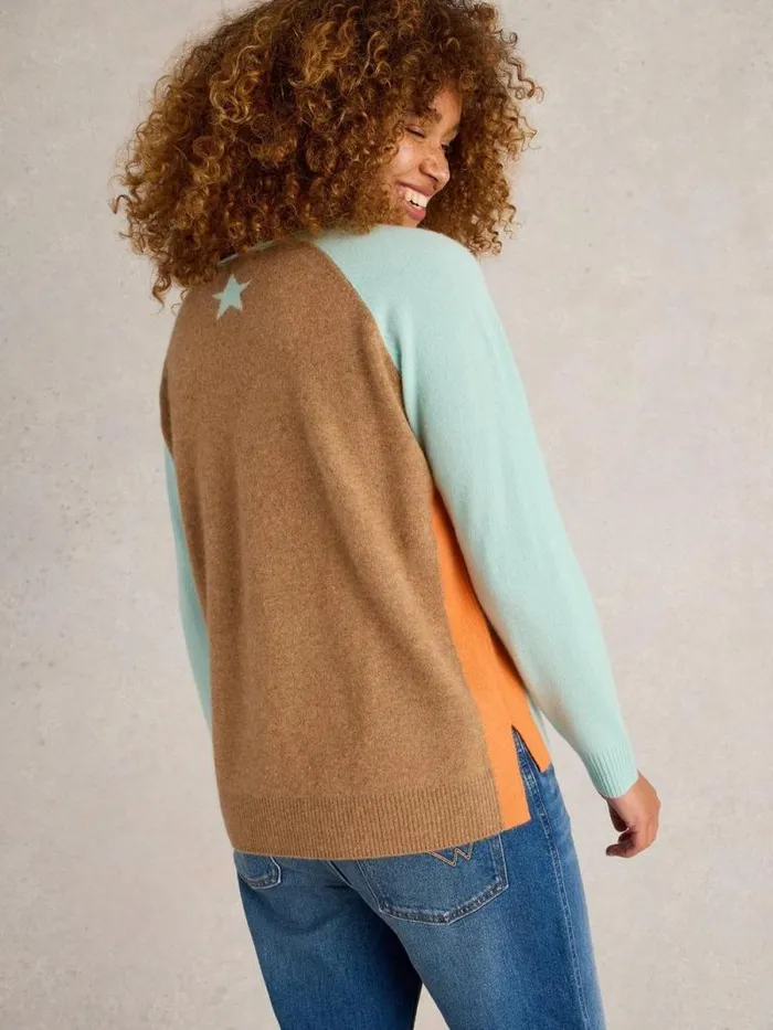 Women VERITY V NECK CASHMERE JUMPER Blue Multi White Stuff Knitwear Women VERITY V NECK CASHMERE JUMPER Blue Multi White Stuff Knitwear