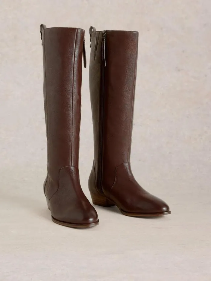 Women Willow Leather Knee High Boot Dark Brown White Stuff Boots