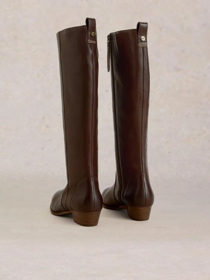 Women Willow Leather Knee High Boot Dark Brown White Stuff Boots