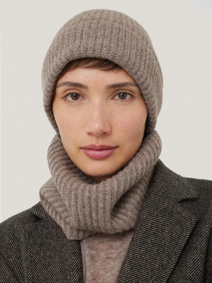 Women Wool Cashmere Blend Beanie Oatmeal Jigsaw Knitwear and Cashmere