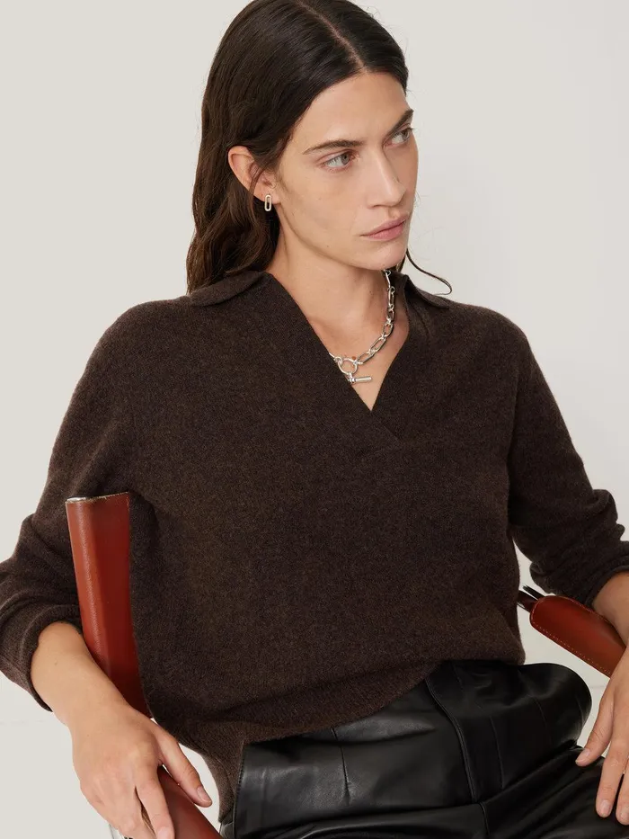 Women Wool Cashmere Blend Collar Jumper Brown Jigsaw Knitwear and Cashmere