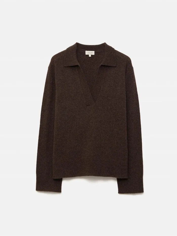 Women Wool Cashmere Blend Collar Jumper Brown Jigsaw Knitwear and Cashmere