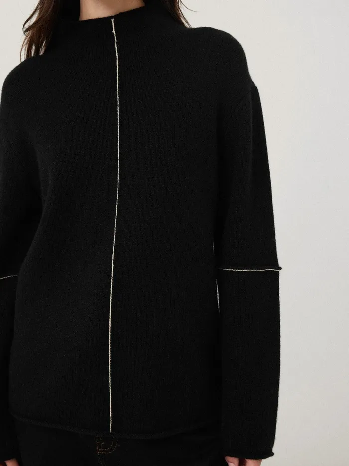 Women Wool Cashmere Blend Line Jumper Black Jigsaw Knitwear and Cashmere