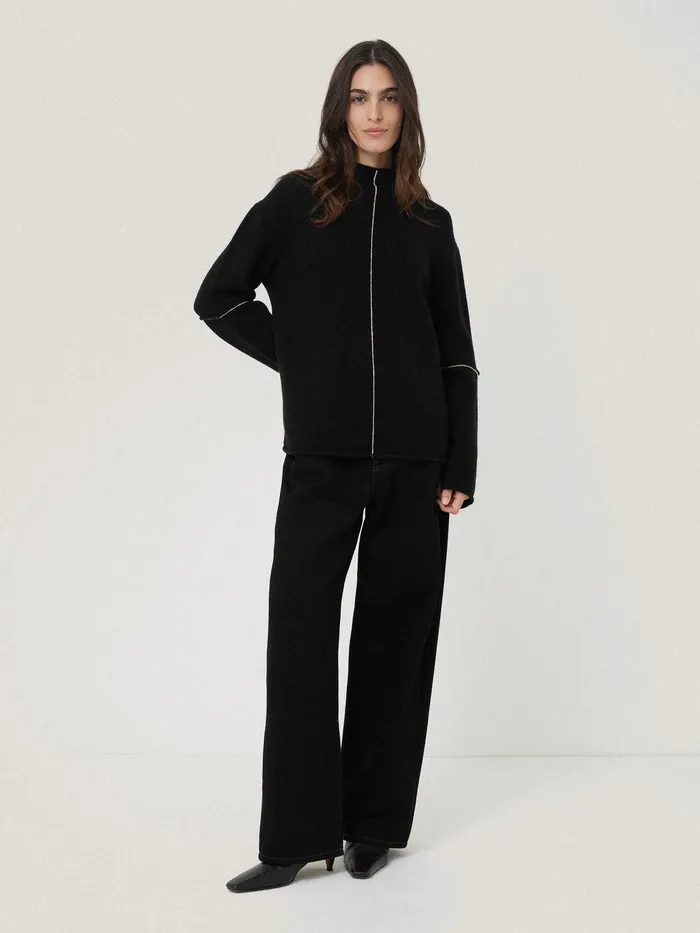 Women Wool Cashmere Blend Line Jumper Black Jigsaw Knitwear and Cashmere