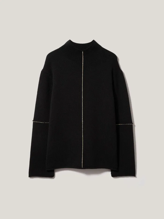 Women Wool Cashmere Blend Line Jumper Black Jigsaw Knitwear and Cashmere