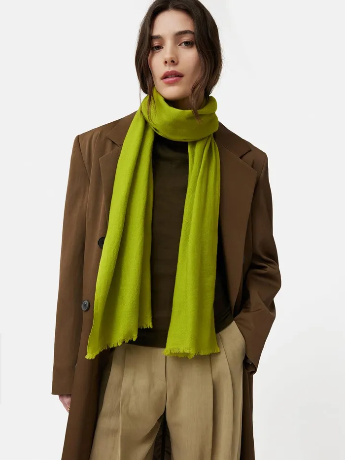 Women Wool Silk Pashmina Lime Jigsaw Ponchos and Scarves