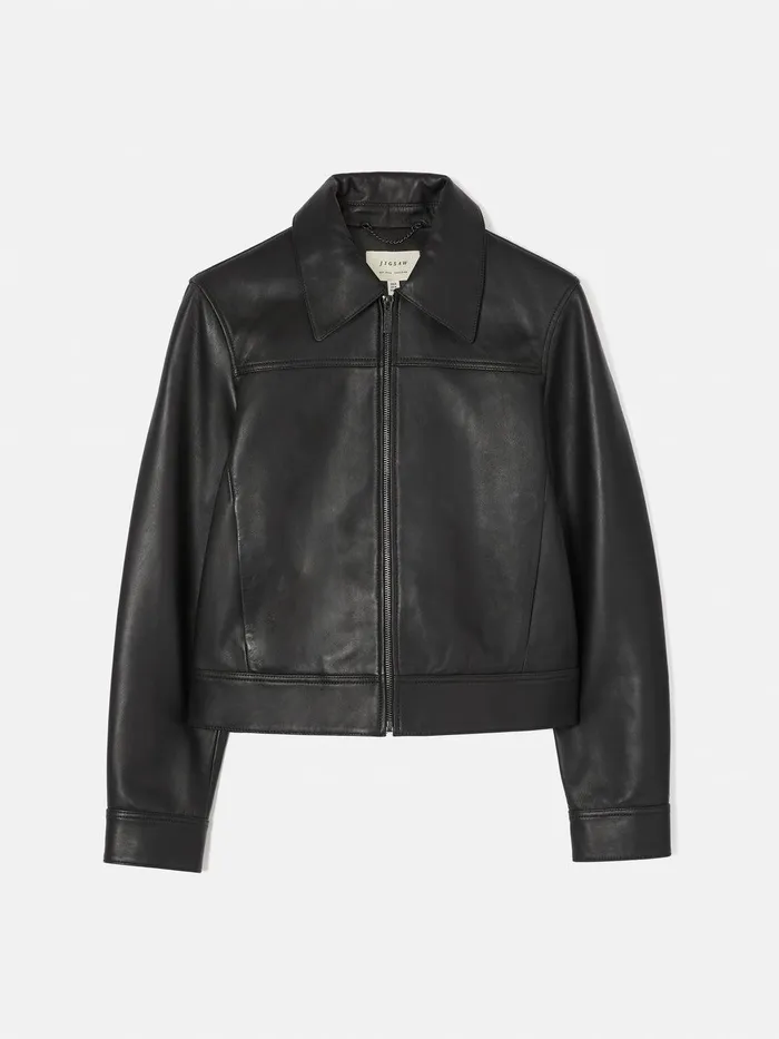 Women Zip Front Leather Biker Jacket Black Jigsaw Coats and Jackets